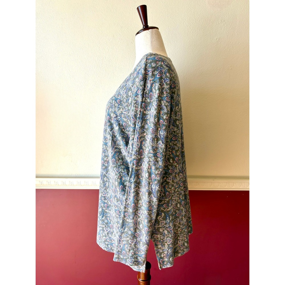 J. Jill Simply Supima Side-Split Tunic 2X Sage Green Paisley V-Neck Cotton Top - Picture 2 of 11